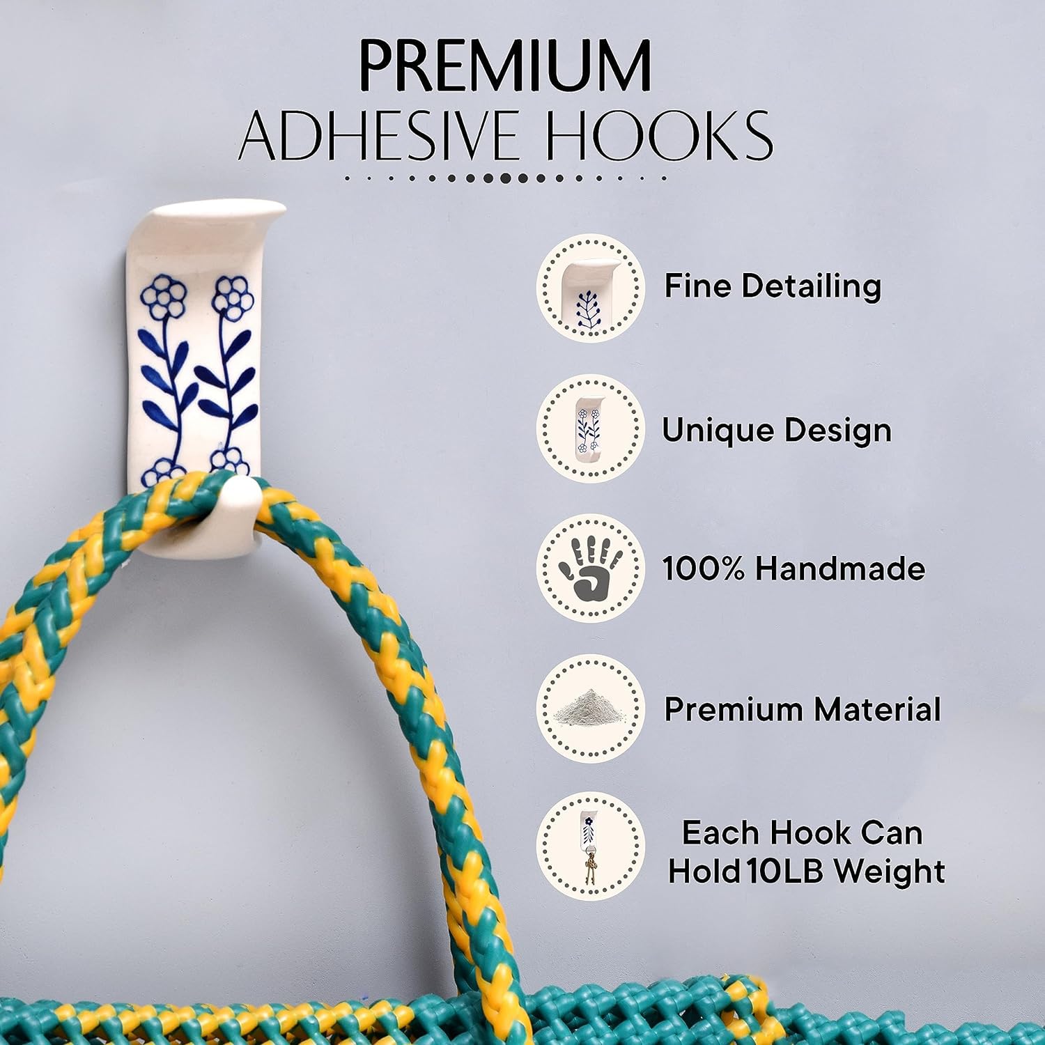 🔥Last Day 49% OFF🔥3 Pcs Handmade Premium Ceramic Boho Adhesive Wall Hooks