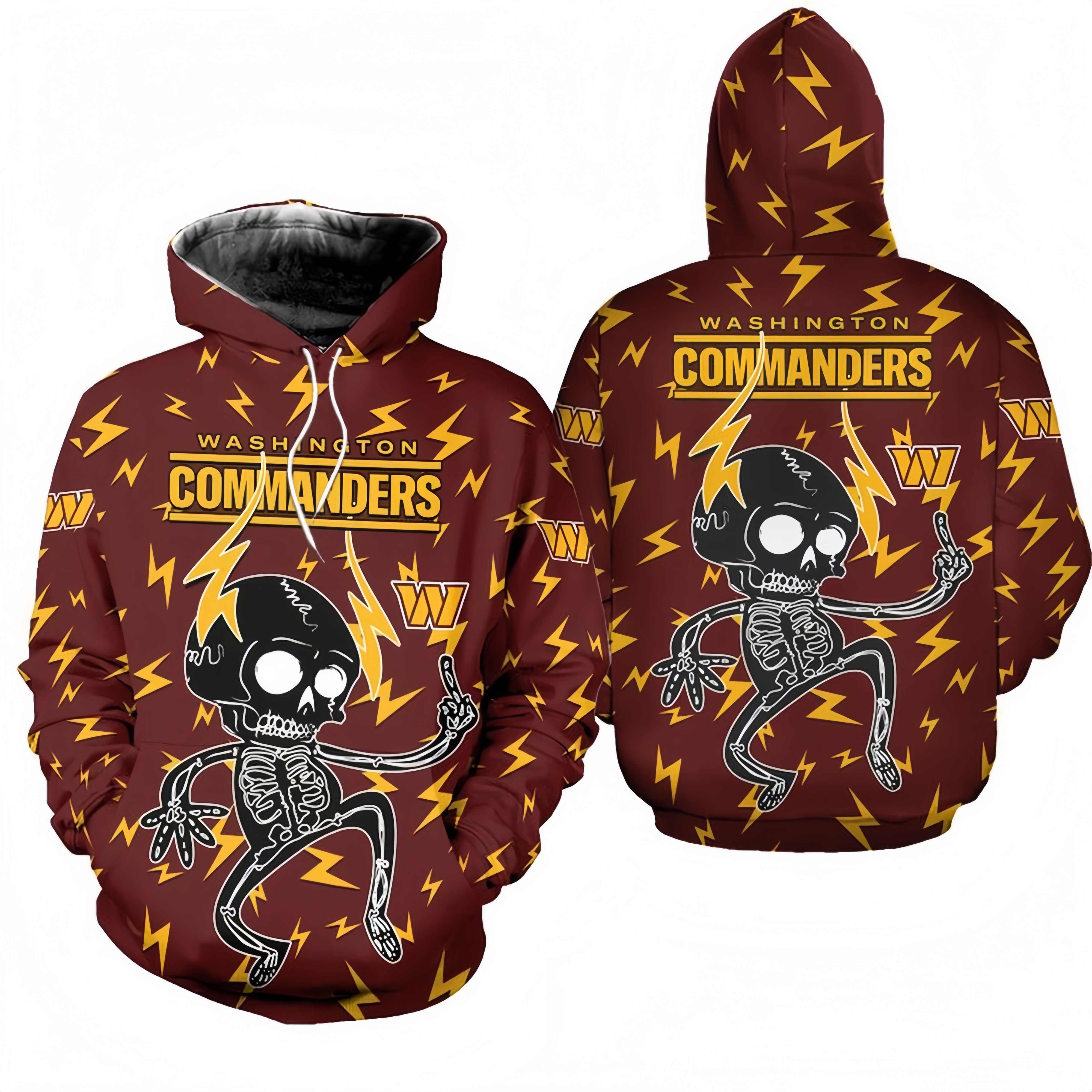 WASHINGTON COMMANDERS 3D ELECTRIC SHOCK CUTE SKELETON