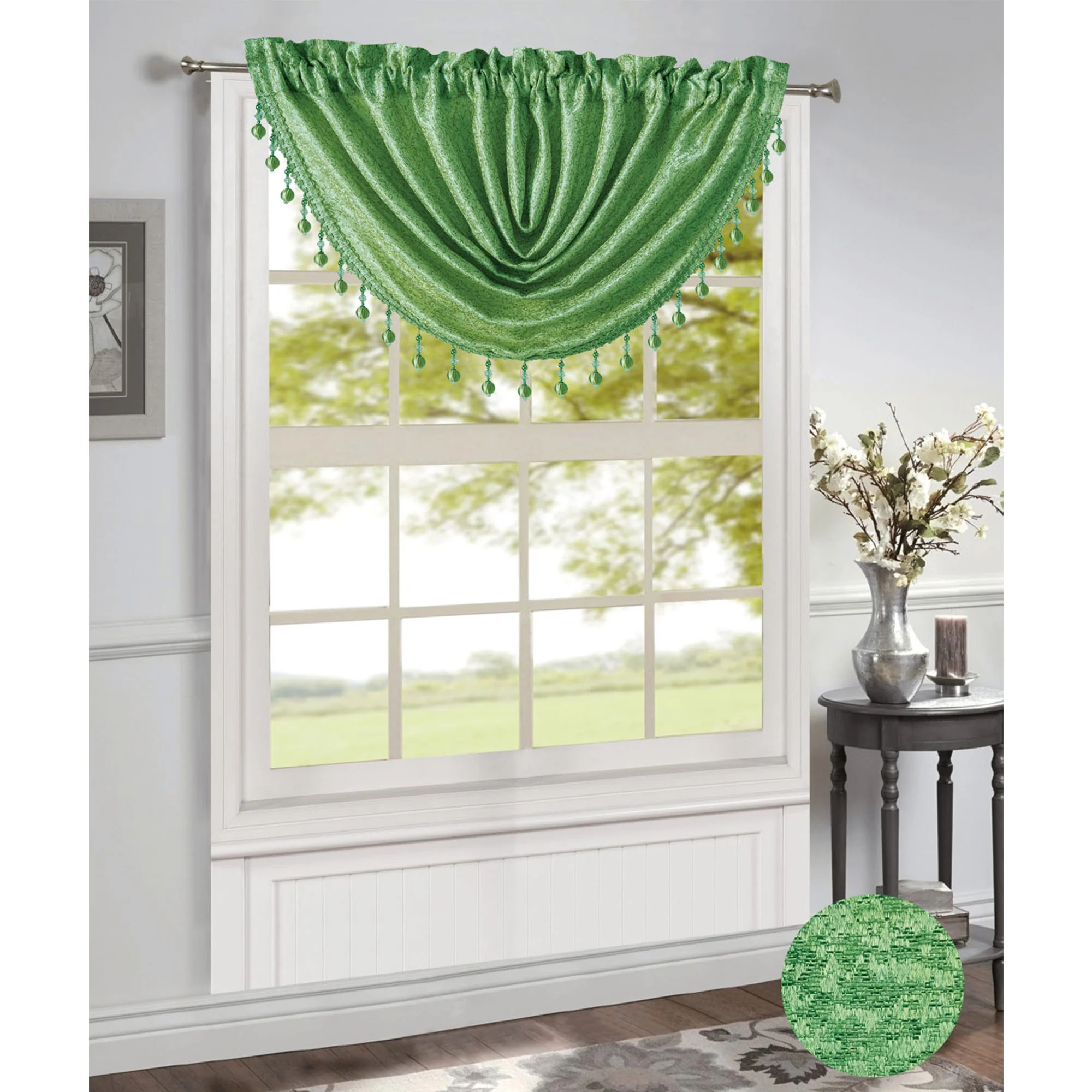 Norah Jacquard Rod Pocket Window Panel and Valance Treatments, All Sold Separately