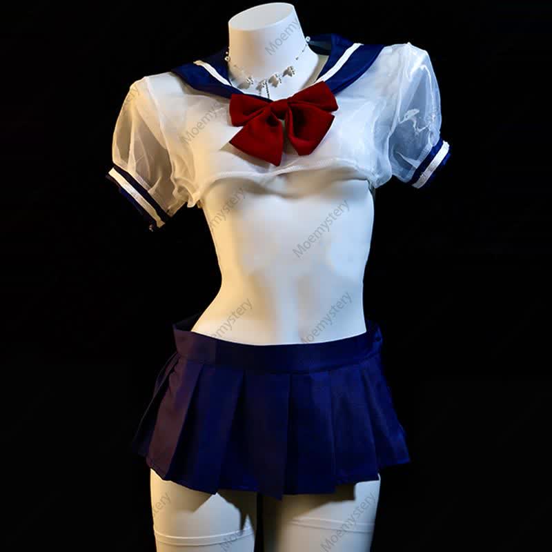 Uniform Sailor Collar Bow Stripe Lingerie Skirt Set