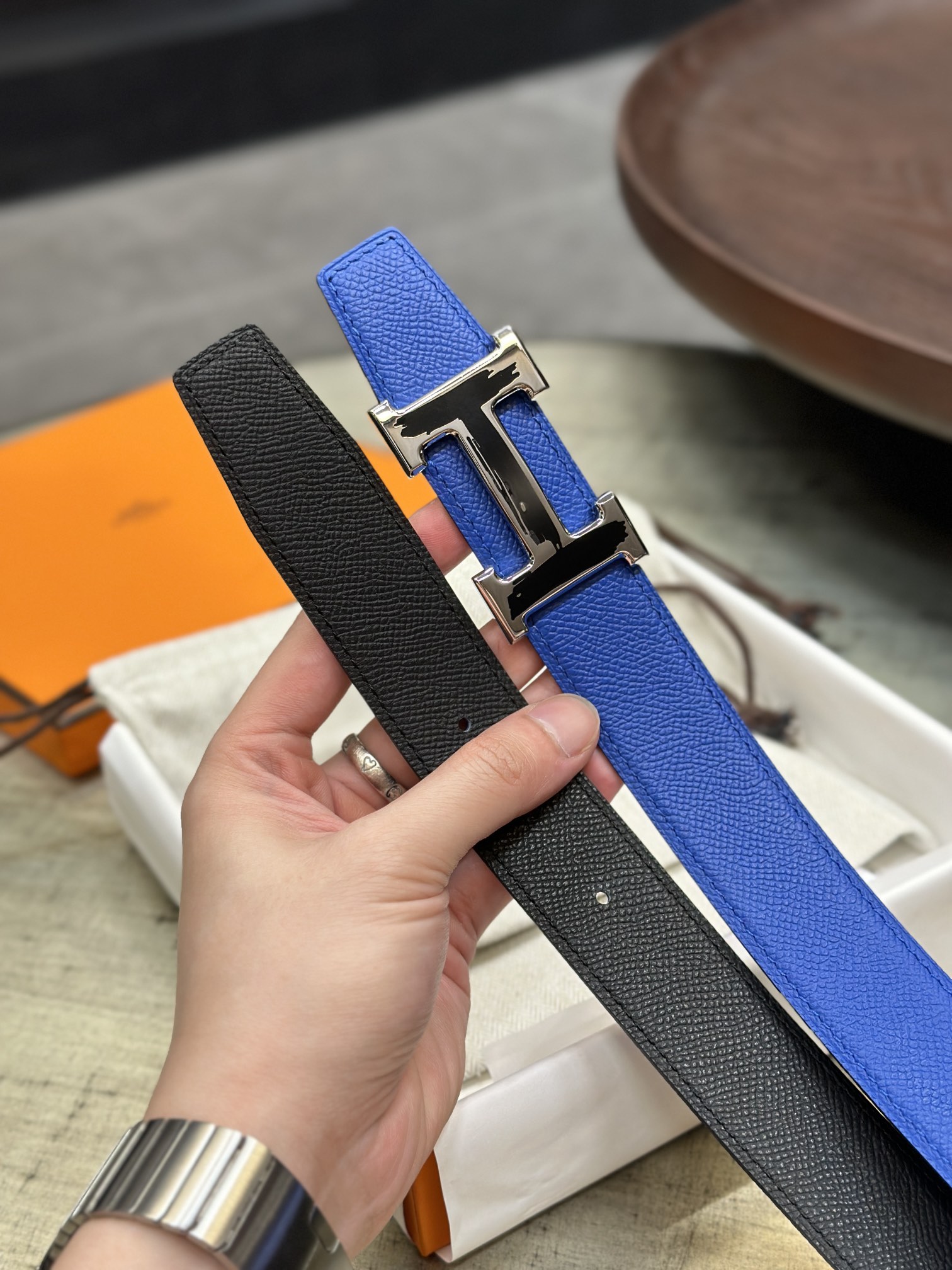 Hermès epsom double-faced calfskin belt 3.2CM wide