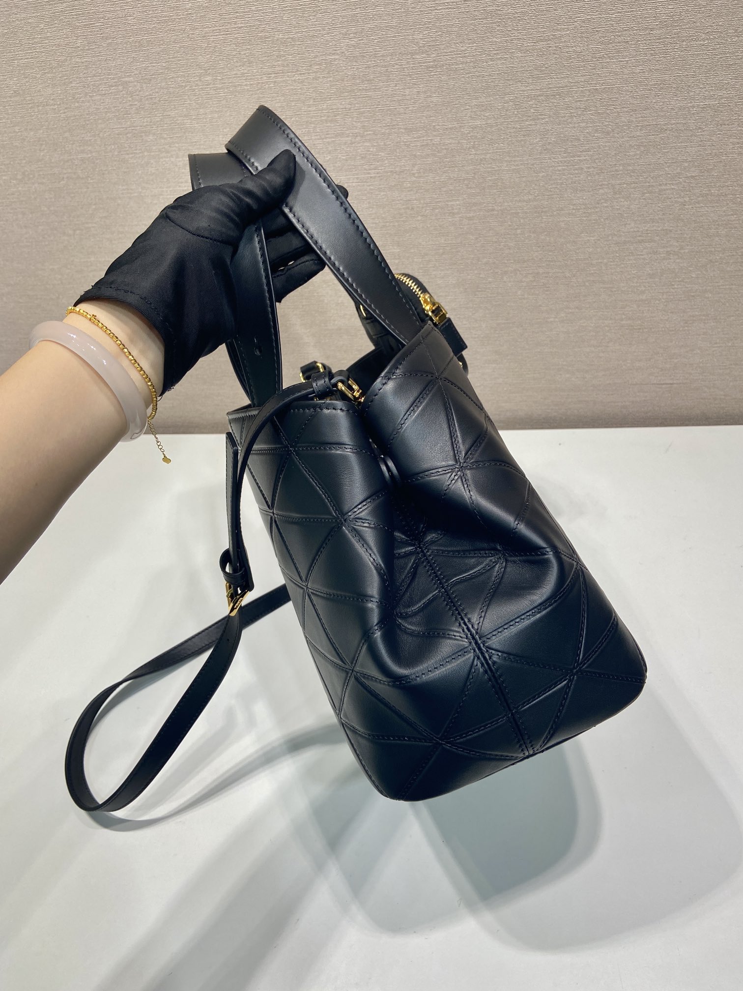Prada Geometric Line Medium Tote Bag 1BG545