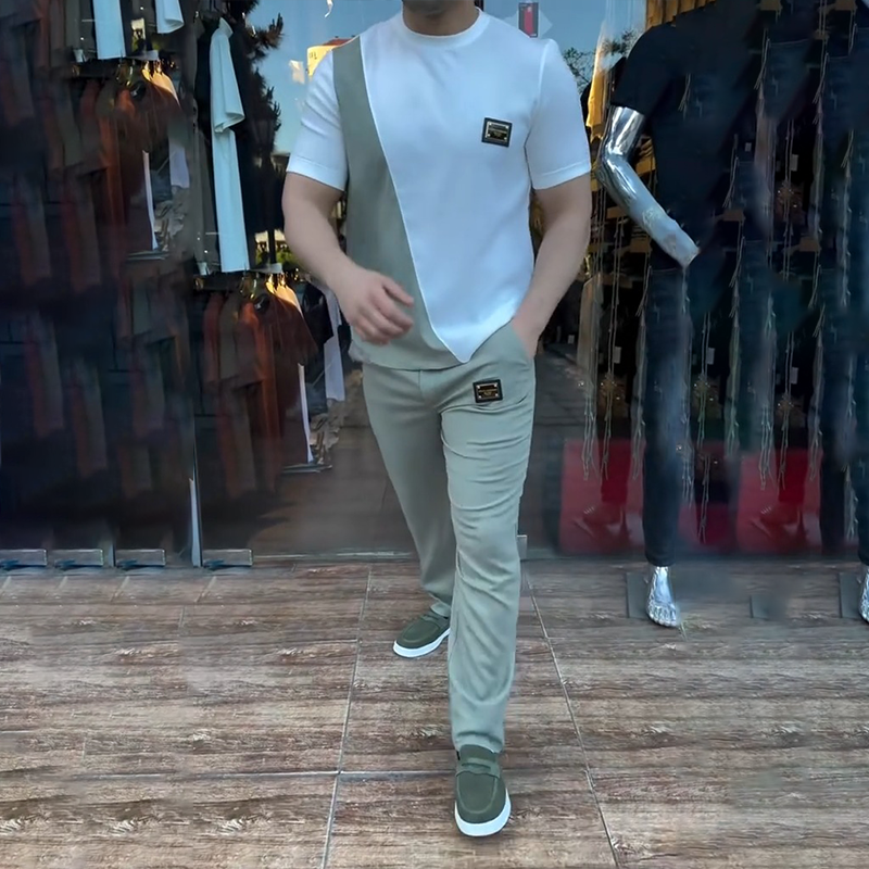 Men's Casual Crew Neck Top and Pants Set