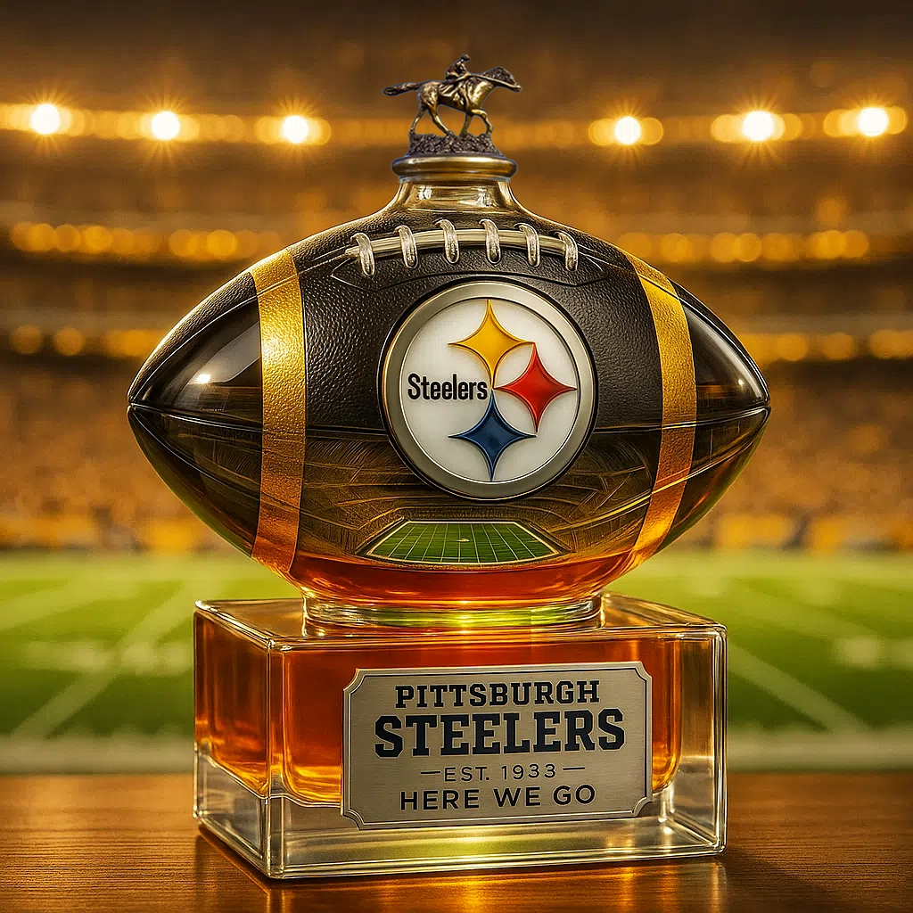 🏈 Steel City Pride, Poured in Gold — Pittsburgh Steelers Whiskey Bottle