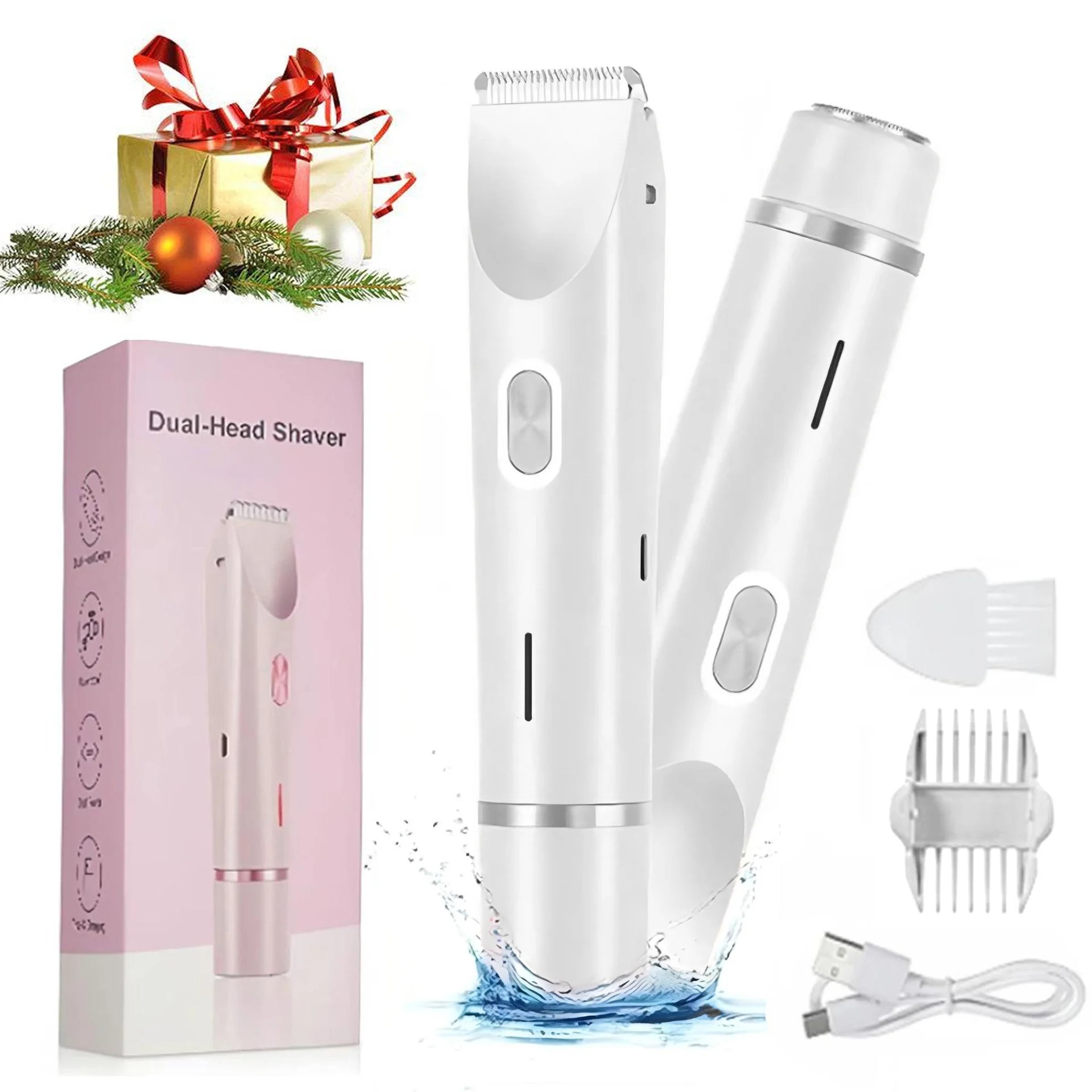 2 in 1 Electric Shaver for Women, 1 Box Rechargeable Electric Shaver & Accessories, Wet and Dry Use Body Trimmer for Home & Travel, Halloween, Christmas