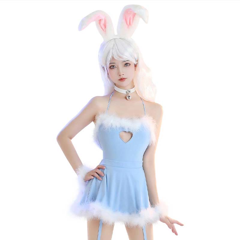 Cosplay Rabbit Heart Hollow Jumpsuit Short Skirt Lingerie