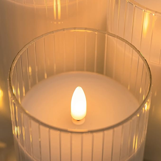 🕯️🕯️Inner Stripe Electroplated Glass LED Flameless Candle (Set of 3)