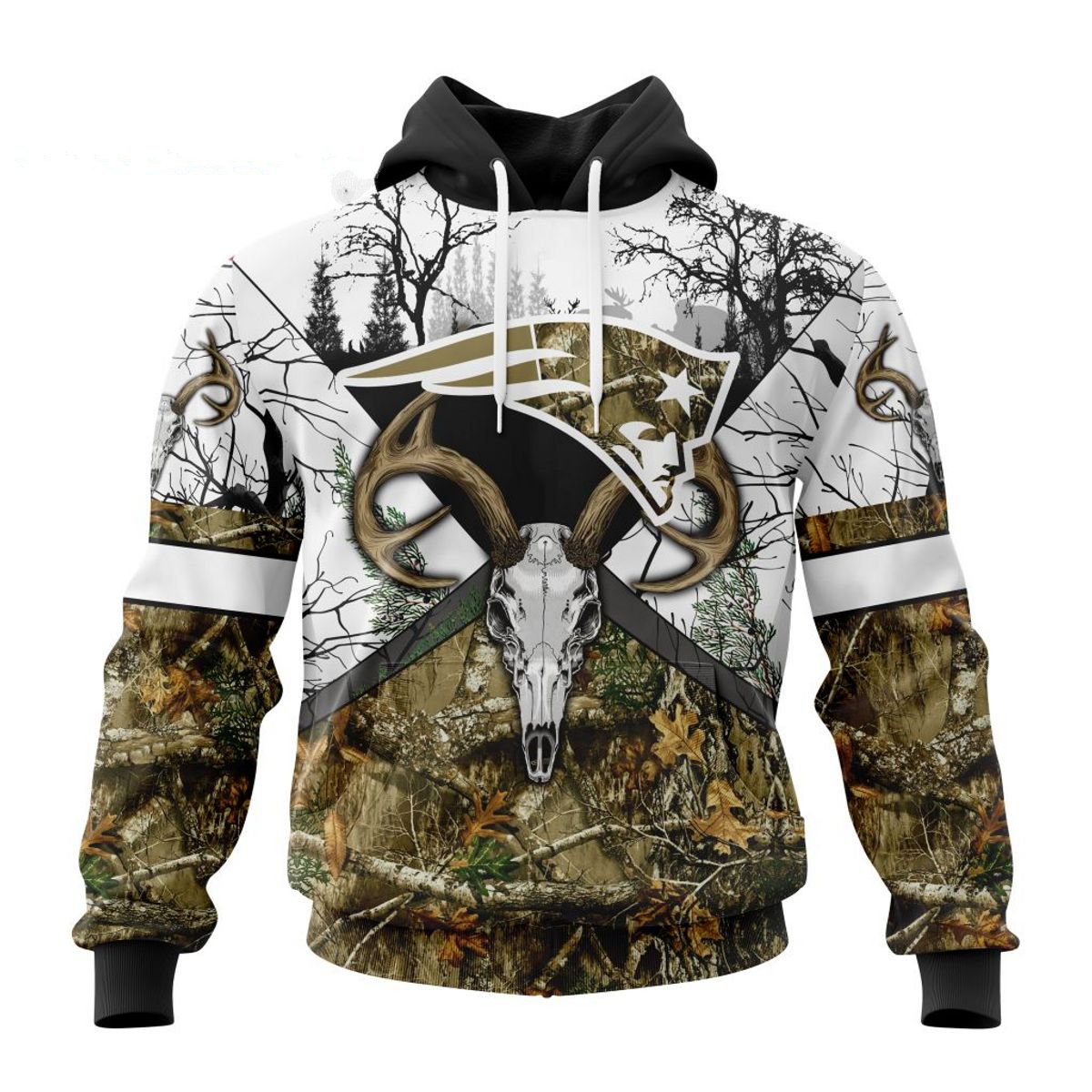 NEW ENGLAND PATRIOTS DEER SKULL AND FOREST 3D HOODIE