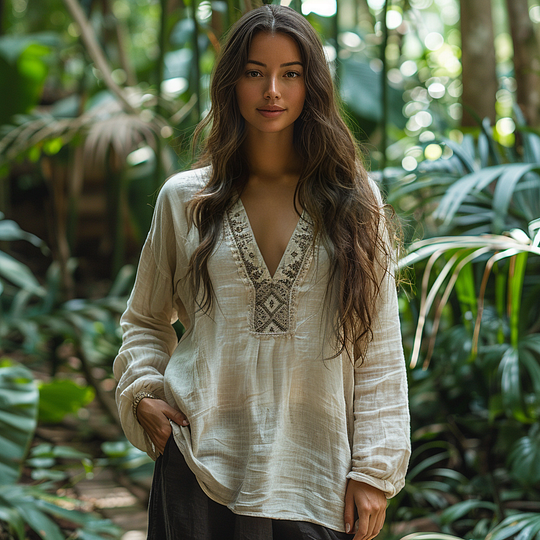 Bohemian Tribal Embroidery Print Cotton And Linen Blend Loose Blouse