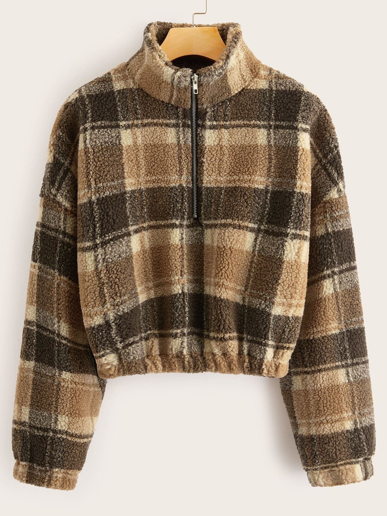 Half Placket Drop Shoulder Teddy Sweatshirt
