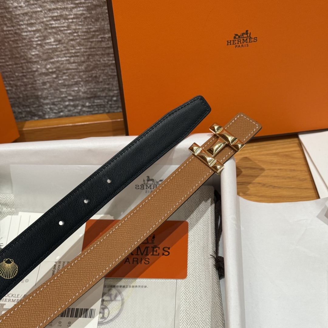 Hermès Women's Shell Element Double-Sided Leather Belt 2.4cm Width