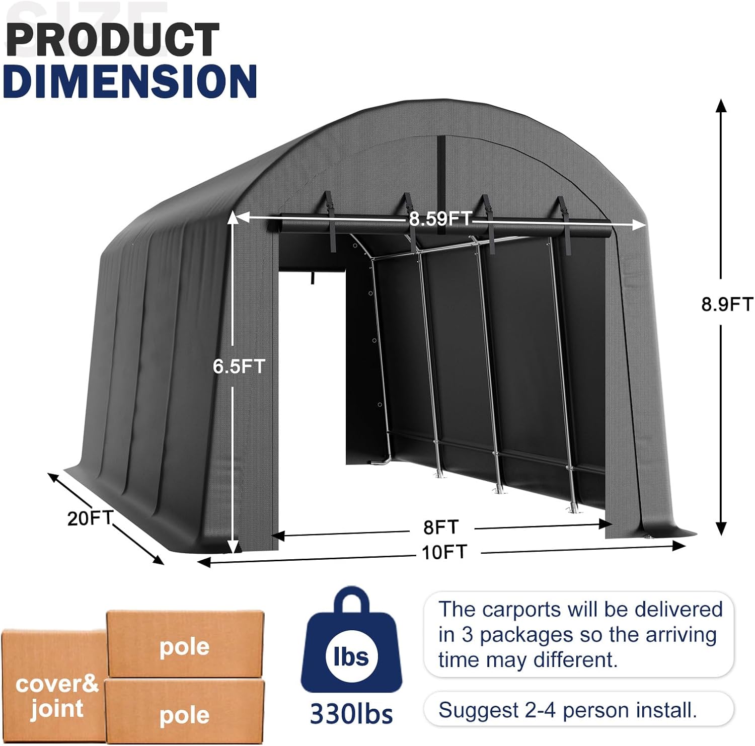 10x20ft Carport,Heavy Duty Car Canopy
