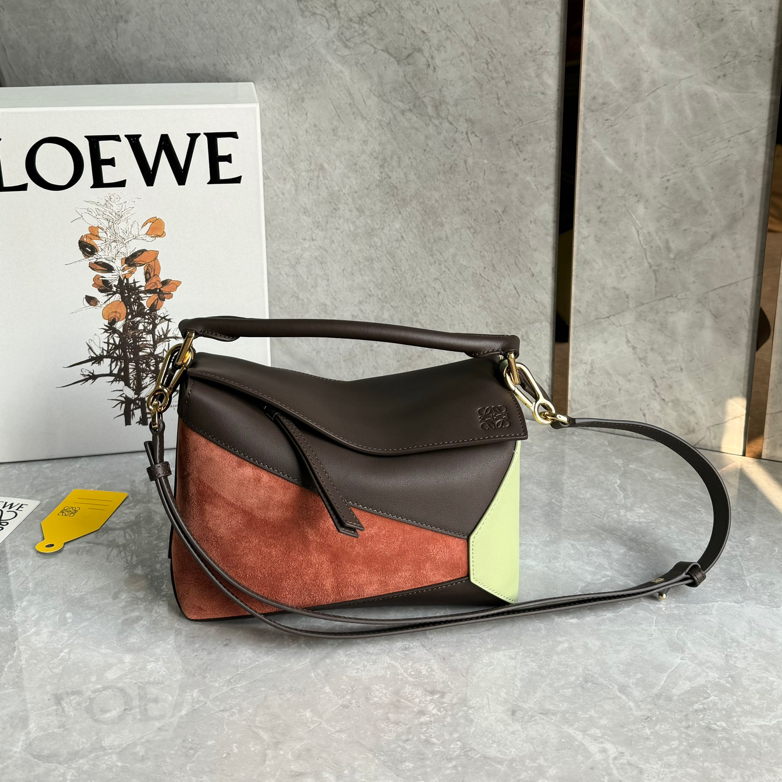 Loewe suede colorblocked zzle bag 0681