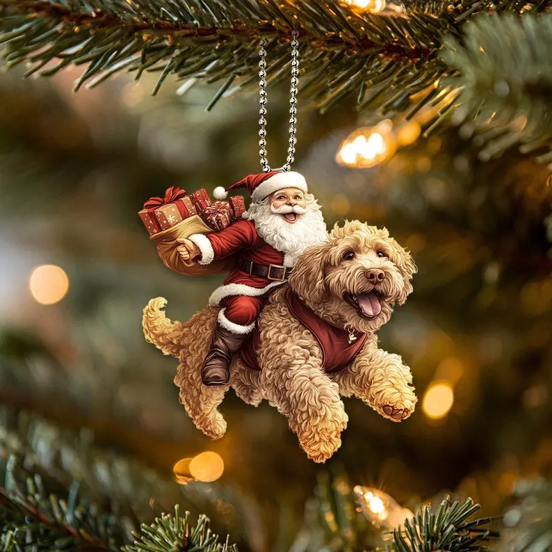 Happy Santa and Dog Ornament