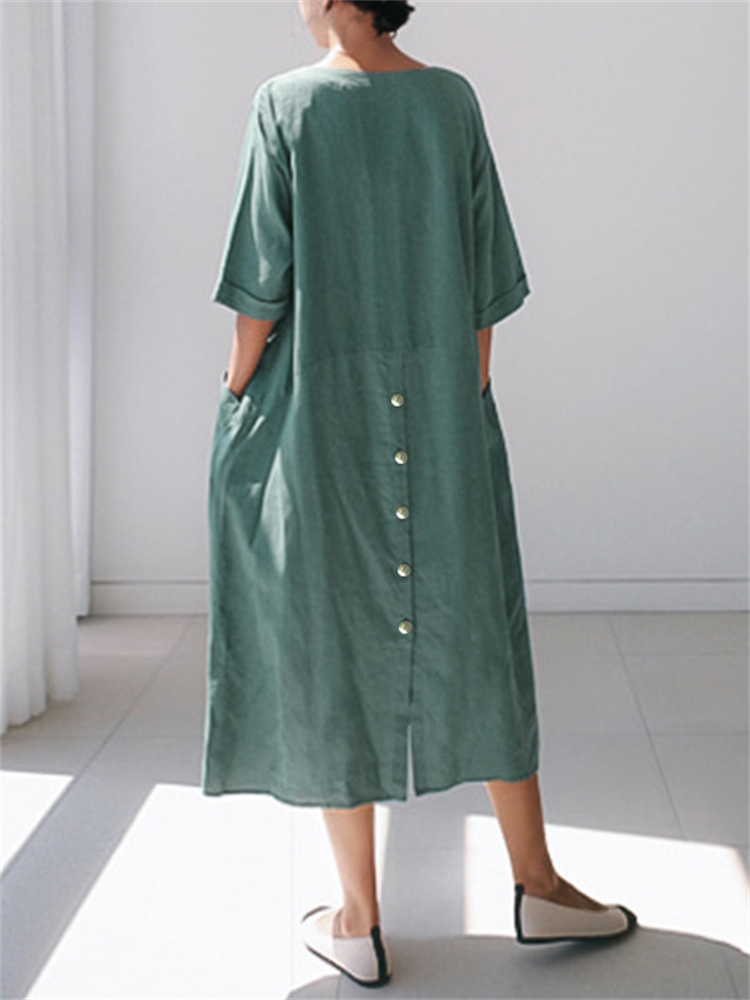 Oversize Deep Pocket Button Accent Maxi Dress
