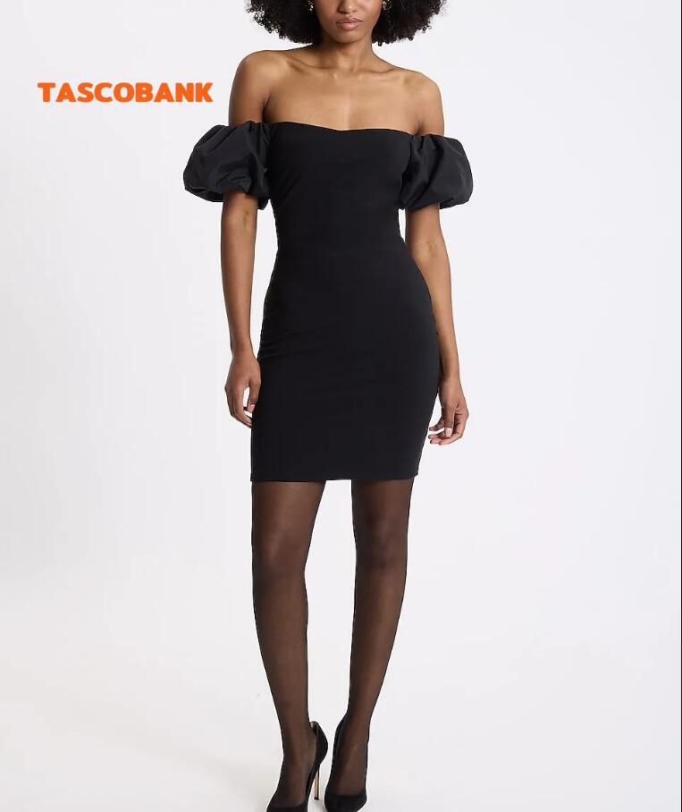 Off The Shoulder Puff Sleeve Sheath Mini Dress