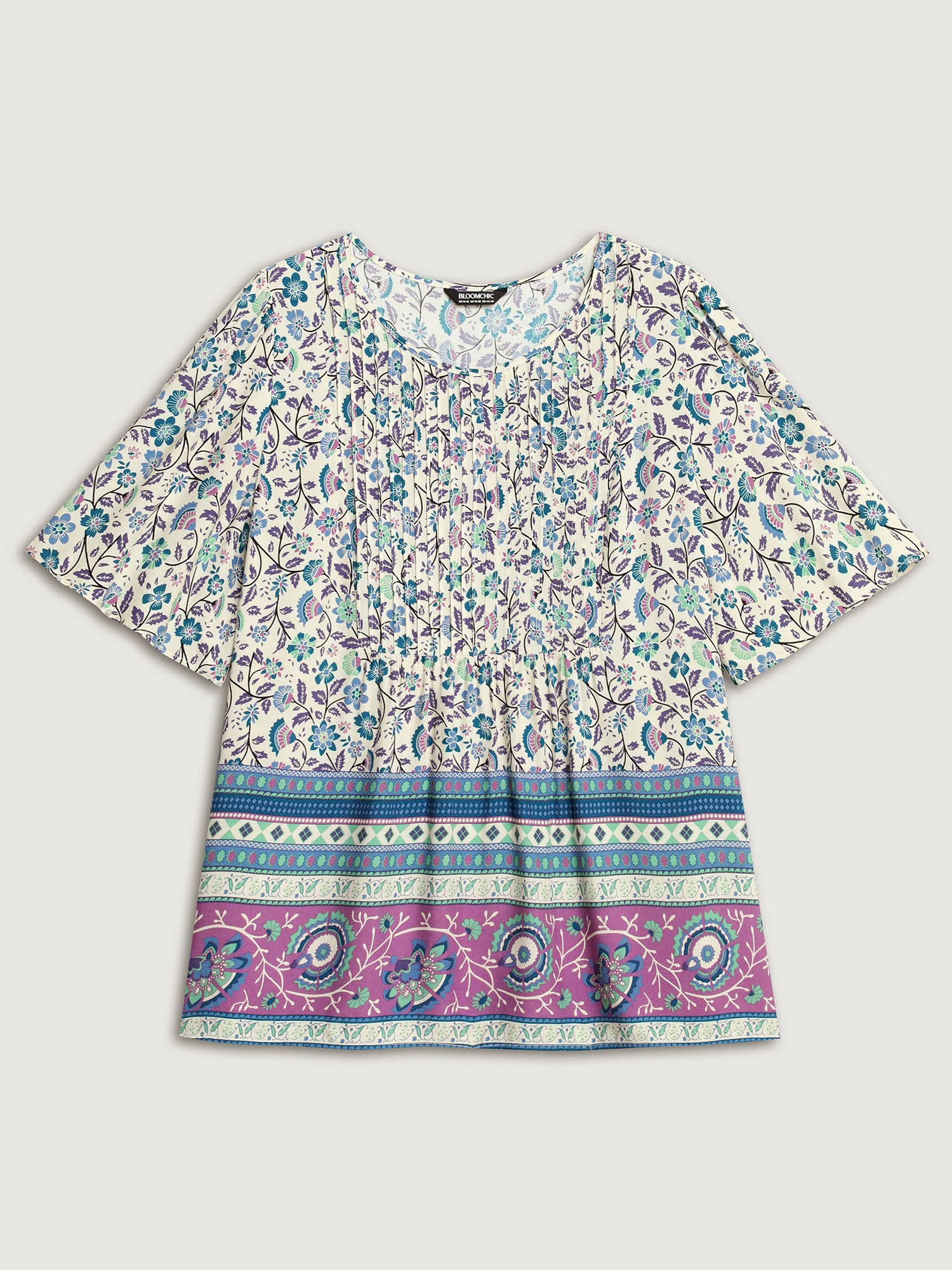 Rayon Pleated Floral Print Blouse