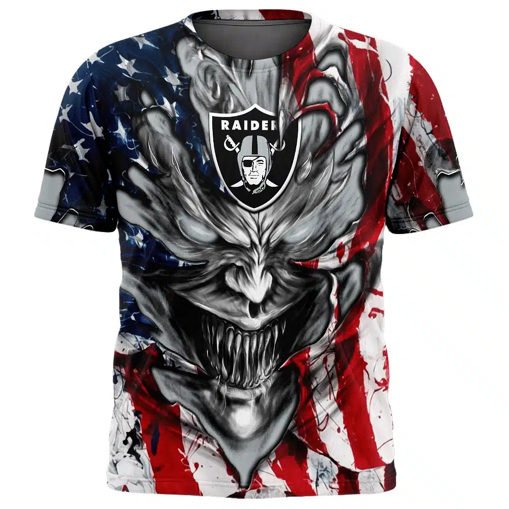 LAS VEGAS RAIDERS DEMON FACE AMERICAN FLAG-3D UNISEX HOODIE