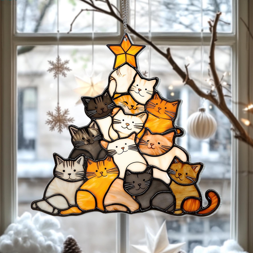 Cat Christmas Tree Suncatcher