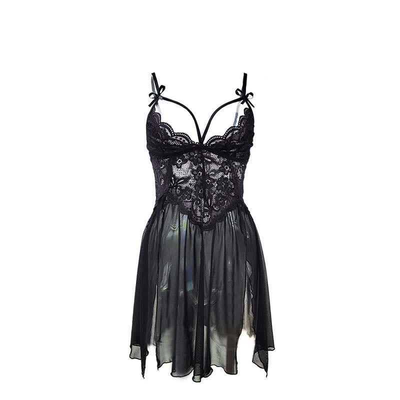 Lace V-neck See Through Split Slip Dress Nightdress