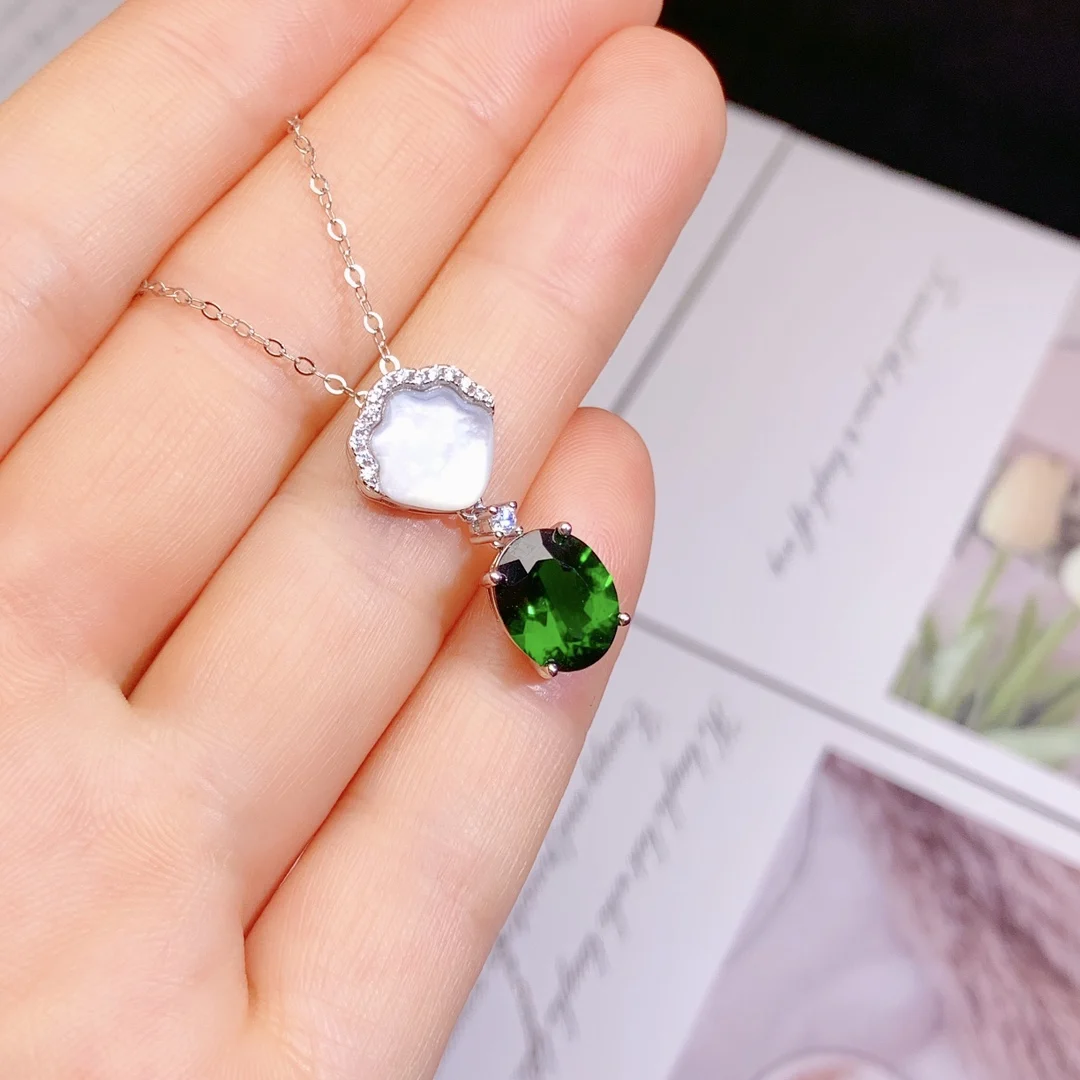 Natural diopside Sterling Silver 925 Jewelry Ladies Jewelry Necklace Pendant Ladies Luxury Green Christmas Shipping FREE