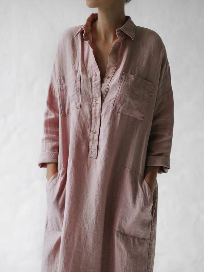 Cotton Slim Irregular Pocket Dress