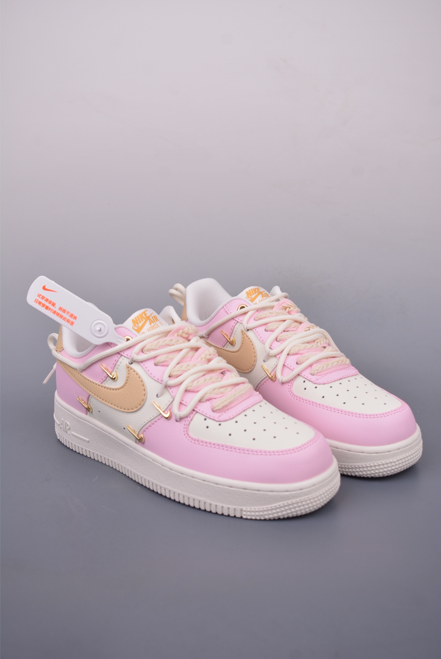 Nike Air Force 1 07 Low Sneakers Thick Rope Bandage Pink Honeydew Gold Hook ZB2574-600
