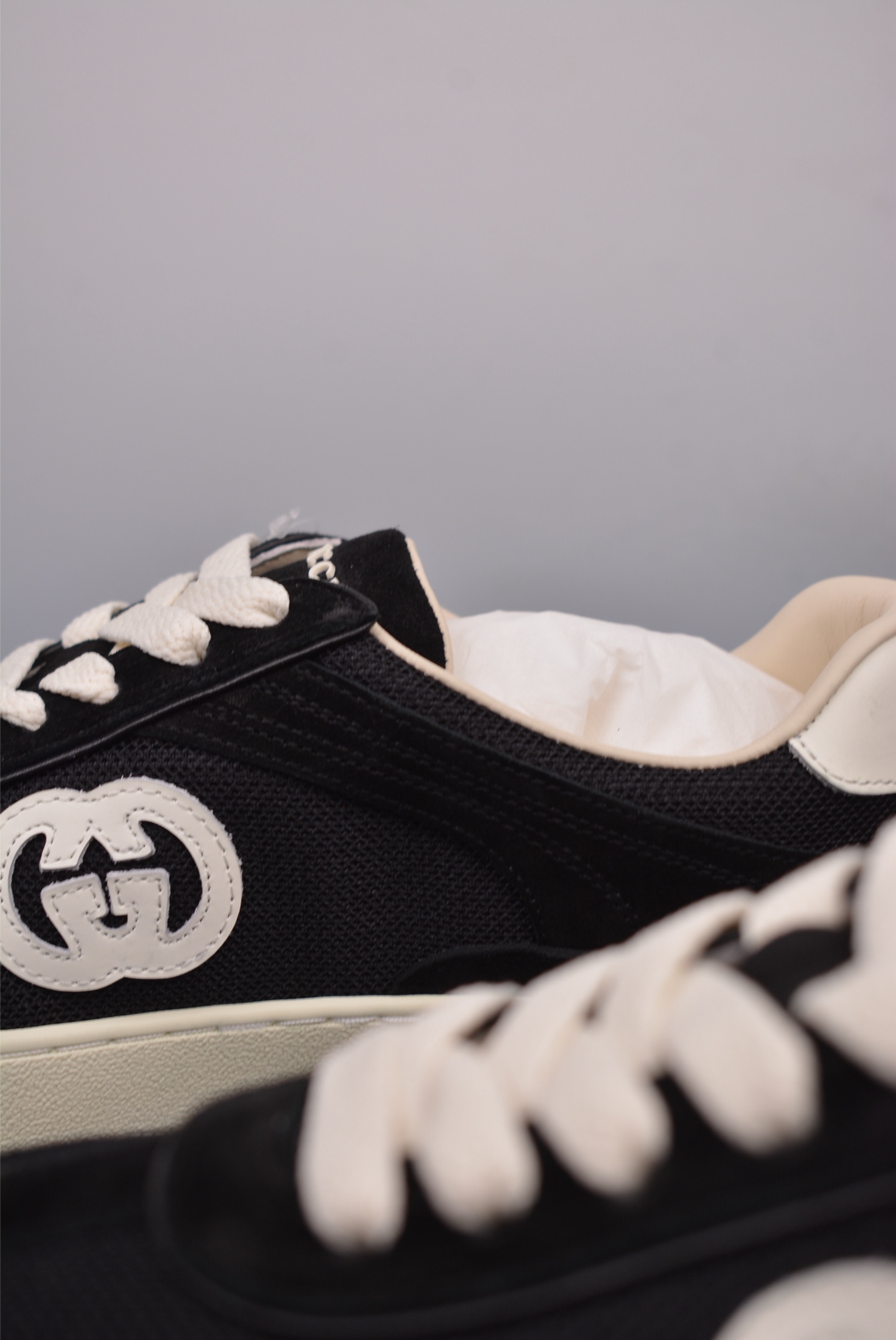 Gucci Interlocking G Suede Sneaker G74 Black and White