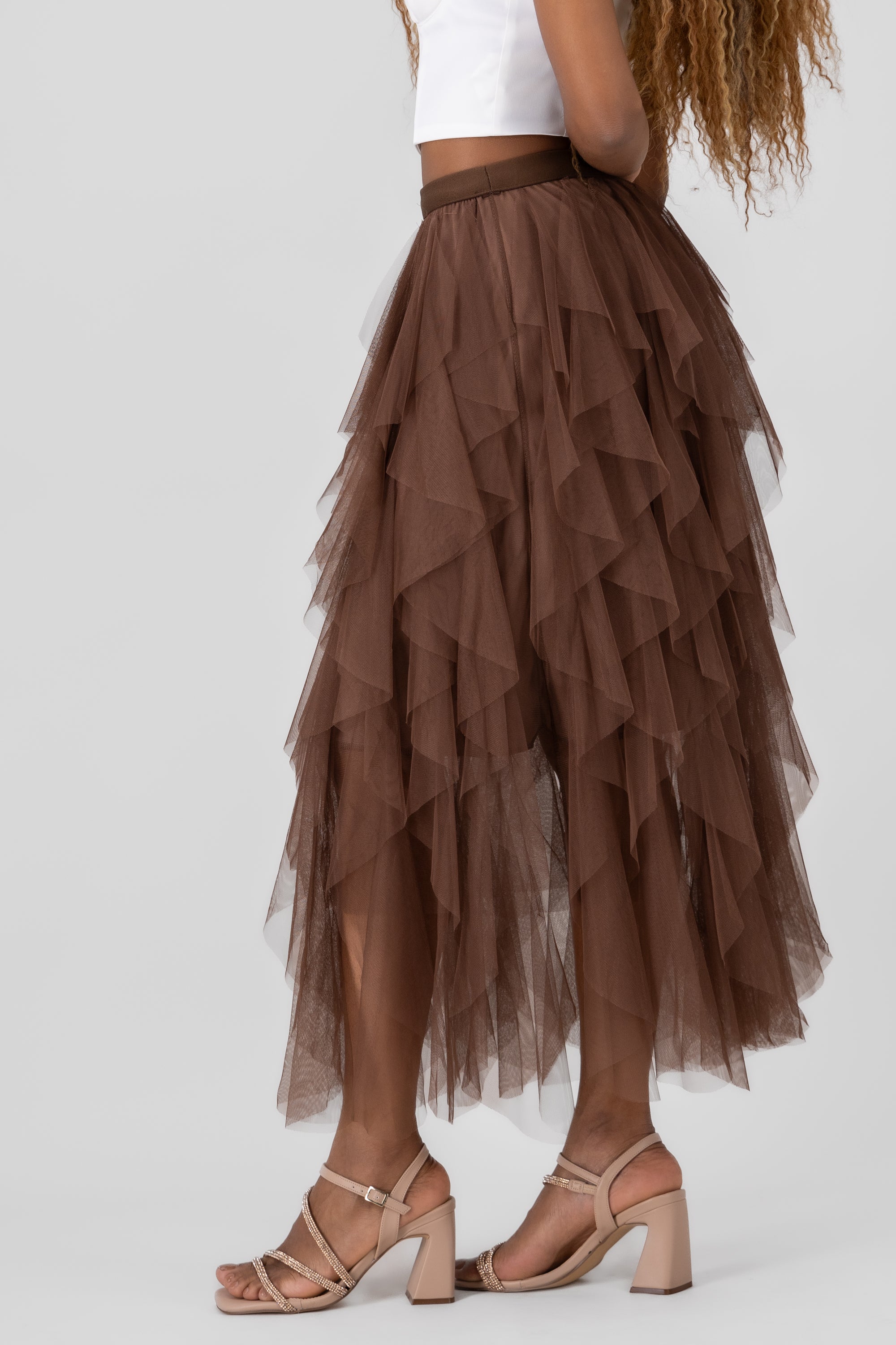Mesh Layered Ruffled Skirt