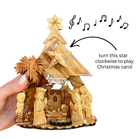 ON SALE🔥Olive Wood Nativity Scene with Music Box (8x6 inches)