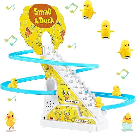🦆🦆Funny automatic stair climbing duck cartoon track set💡♫ (with lights and music)