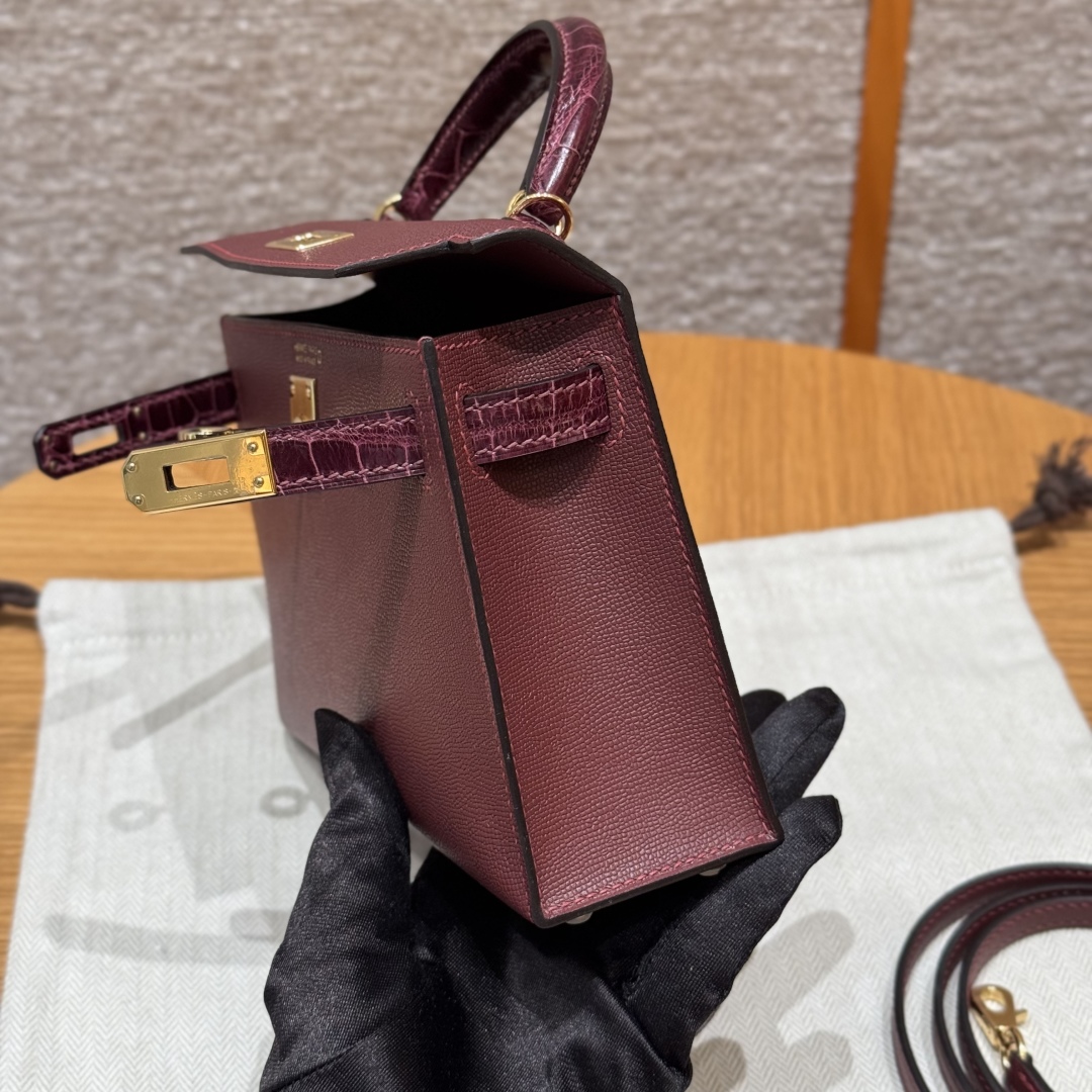 Hermes mini kelly 2 55Rouge H57Bordeaux (handmade)