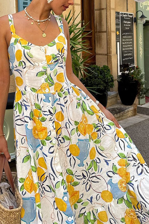 Heididress Button Down Printed A-line Ruffle Midi Sundress