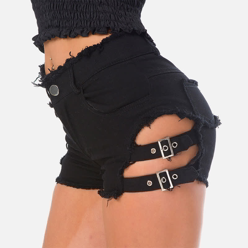 Sexy High Waist Buckle Denim Shorts Lingerie