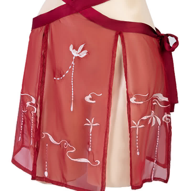 Han Costume Vintage Embroidery See Through Split Lingerie Set