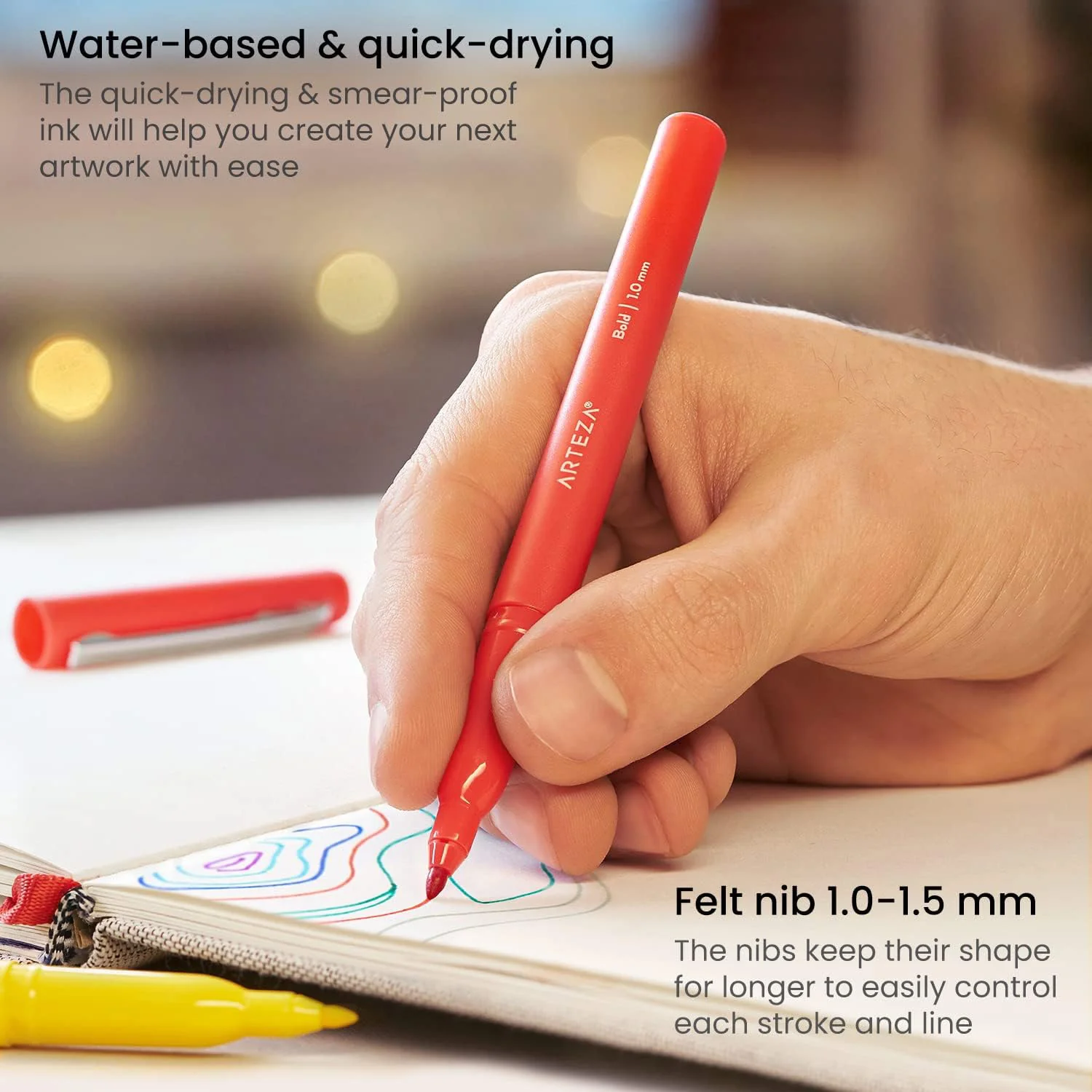 ARTEZA Premium Classic Felt Pens, Assorted Colors, 36 Count