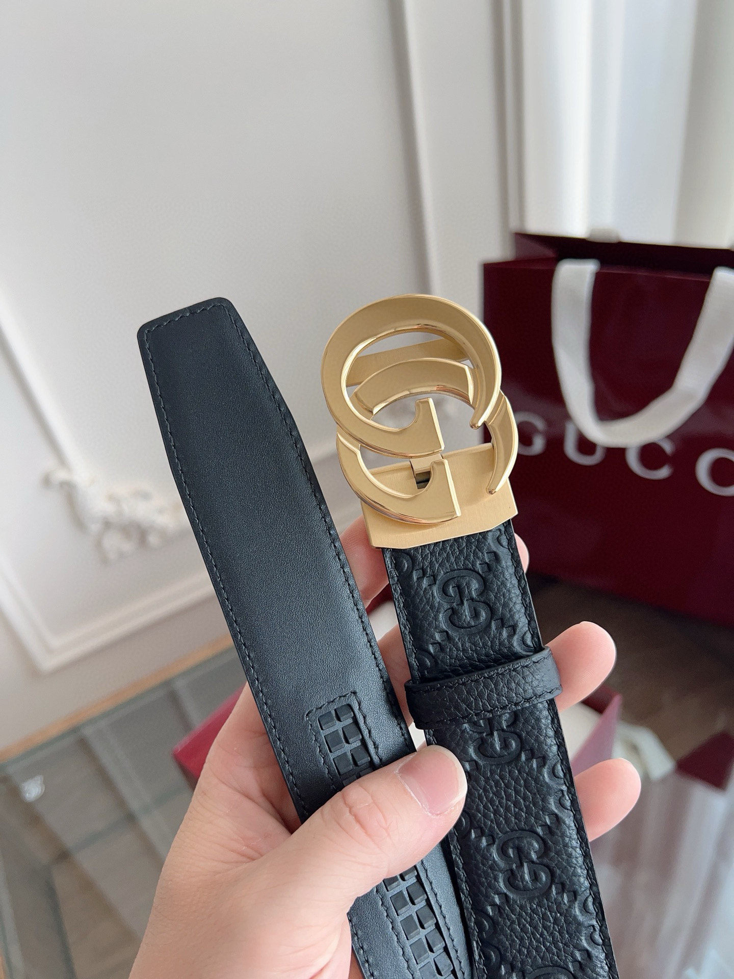 Gucci automatic smooth buckle double-sided cowhide belt width 3.5cm