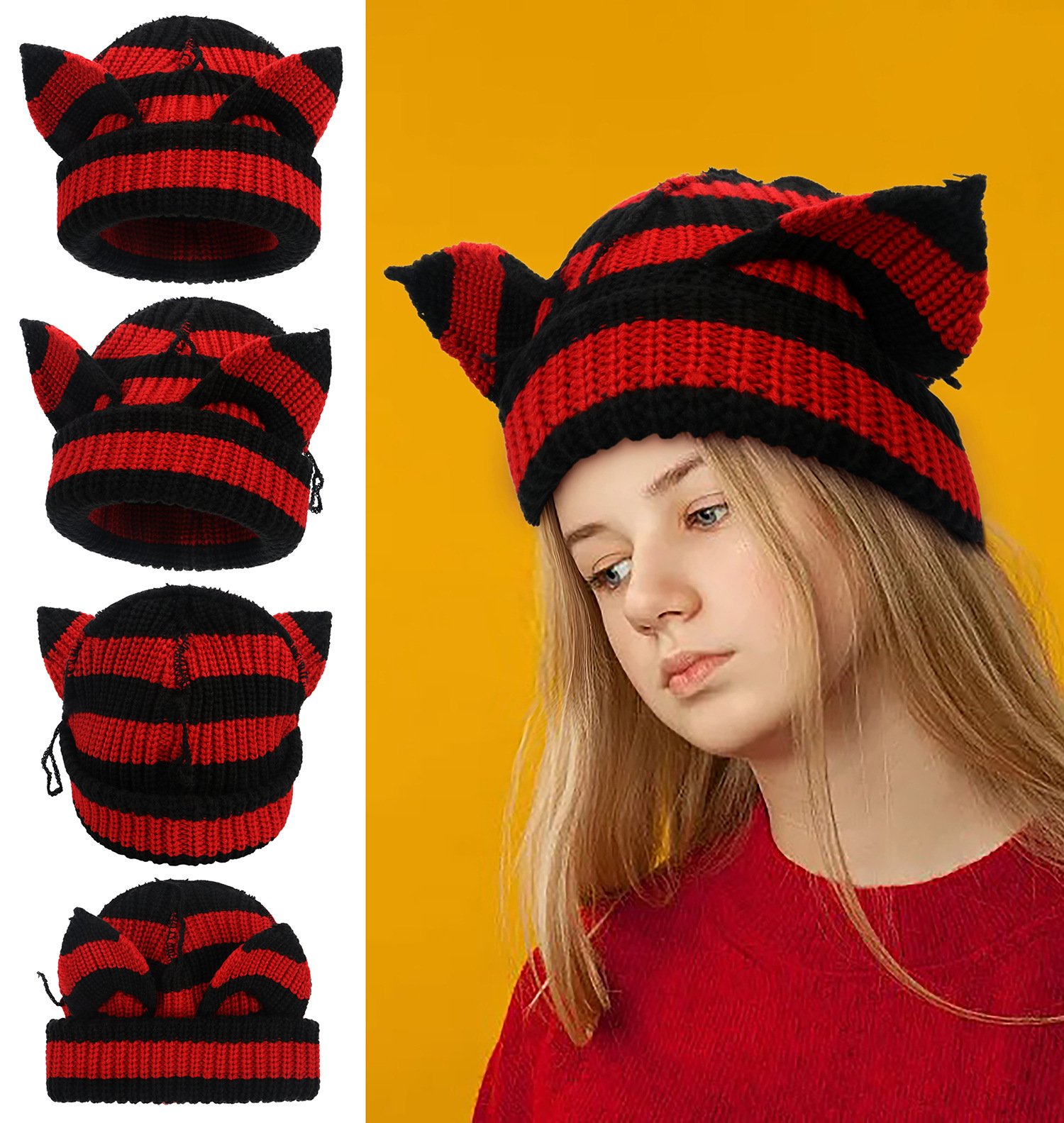 Fashion adult Hot Sale Lady Devil Ears thicken all acrylic knit hat