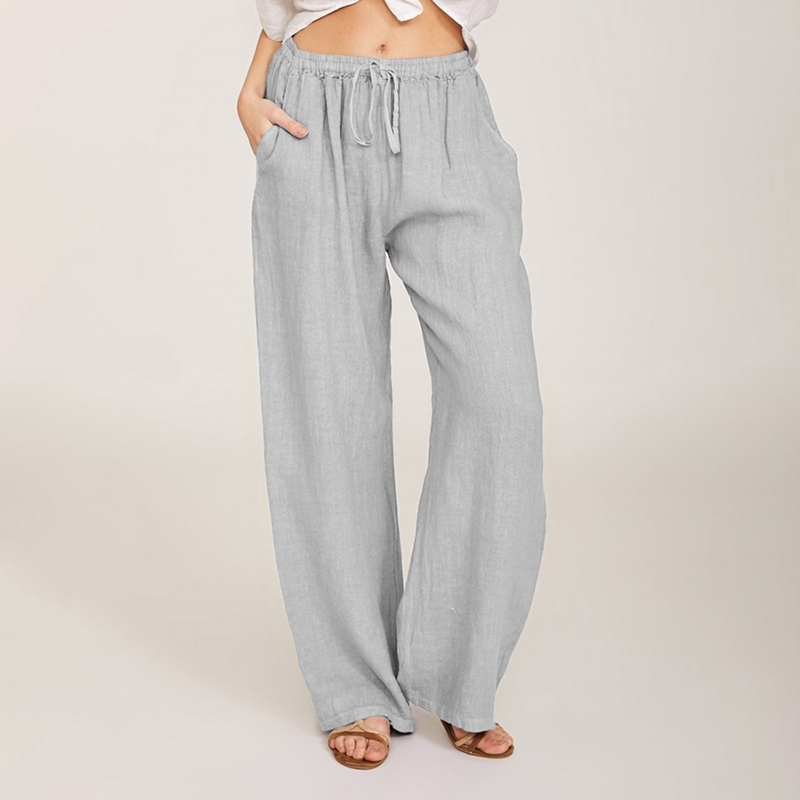 Summer Pocket Cotton Linen Wide Leg Pants