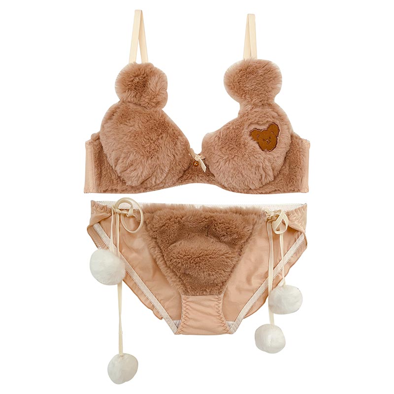 Bear Embroidery Lace Up Lingerie Set