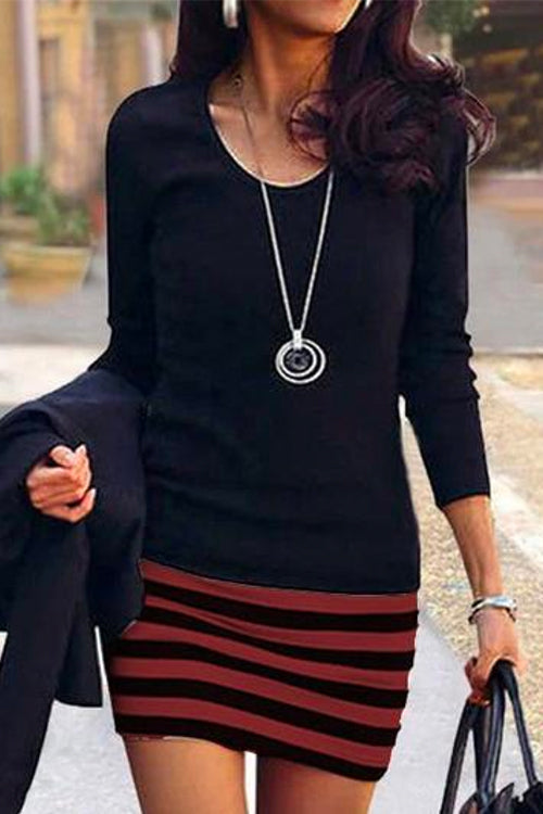 Heididress Crewneck Long Sleeve Stripes Splice Dress