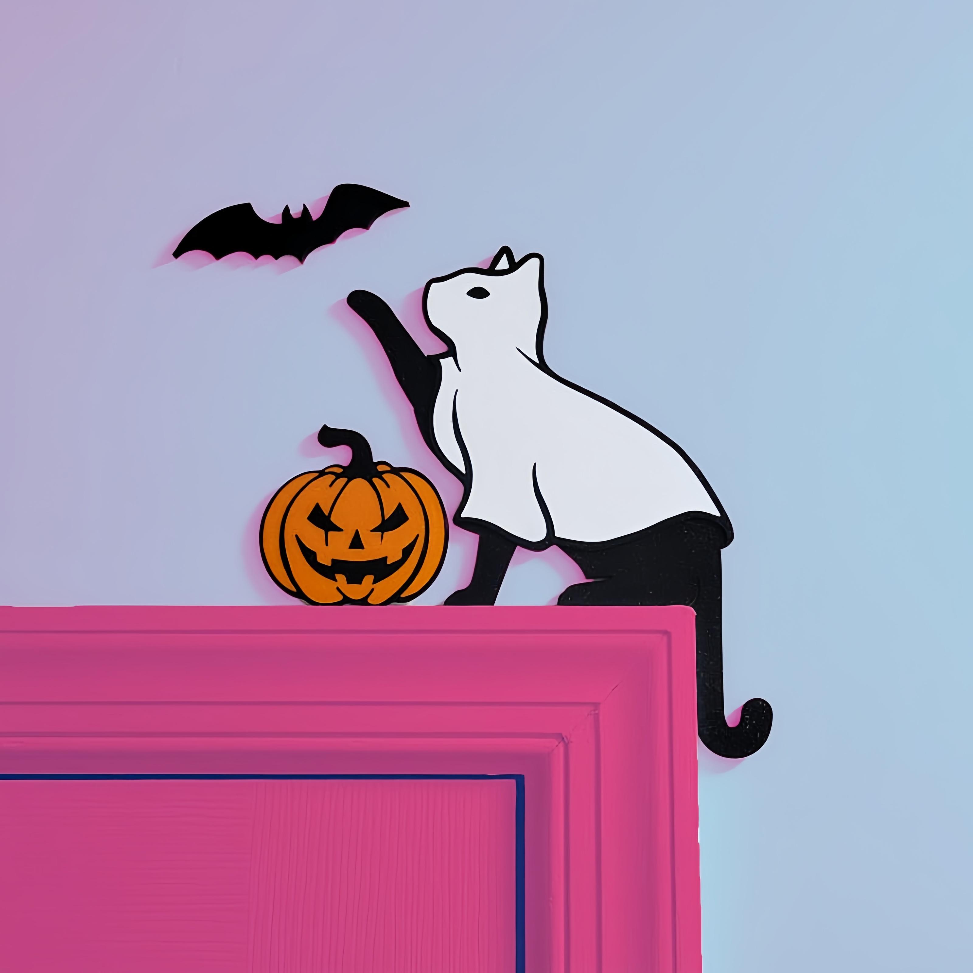 Ghost Cat Door Corner Topper Set