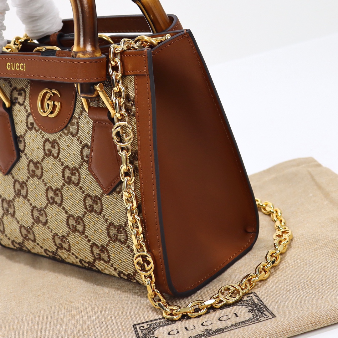 Gucci Diana series bamboo crystal small tote bag‎707449 21HRG 2687