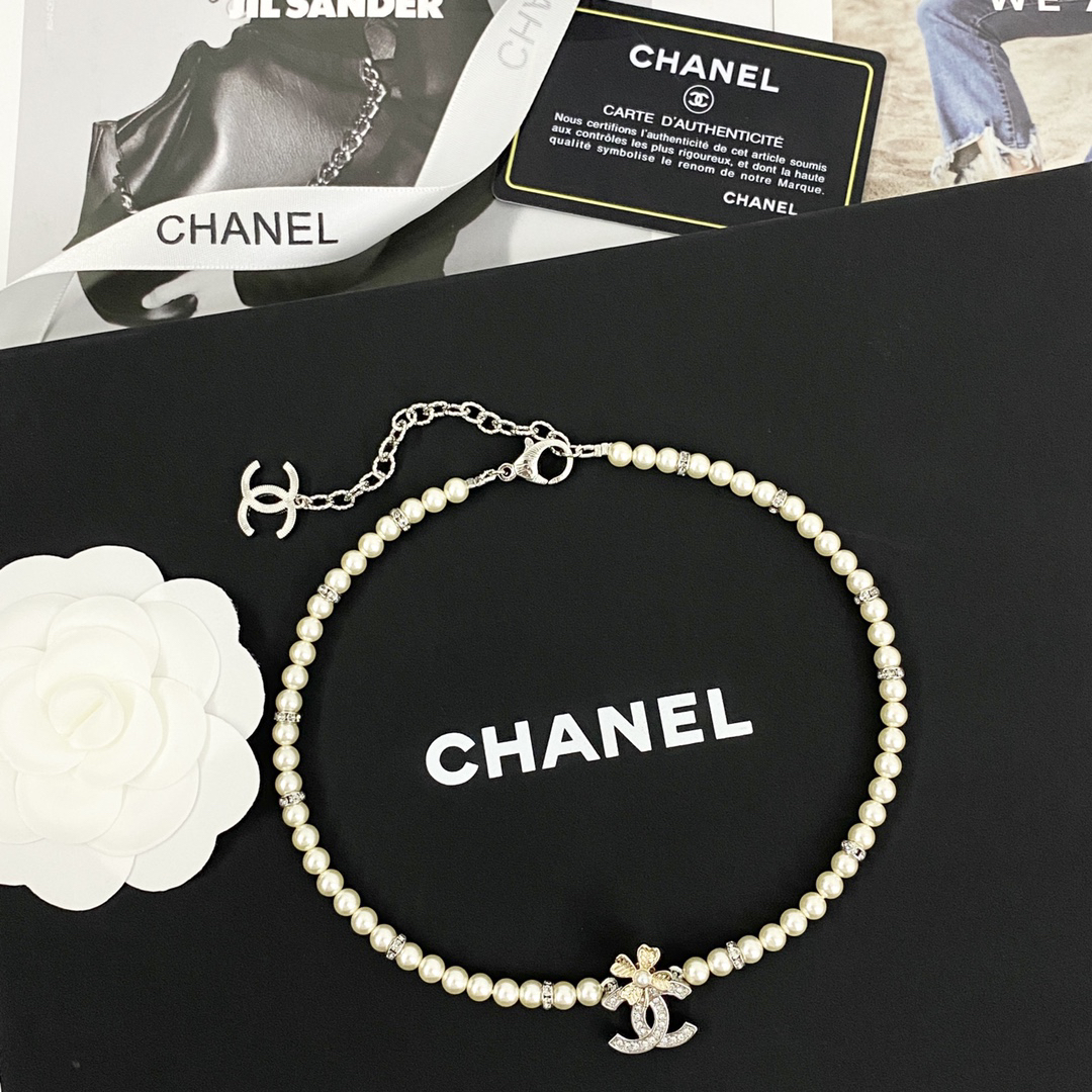 CHAN 24 Two-tone Four-leaf Clover Diamond Pearl Necklace