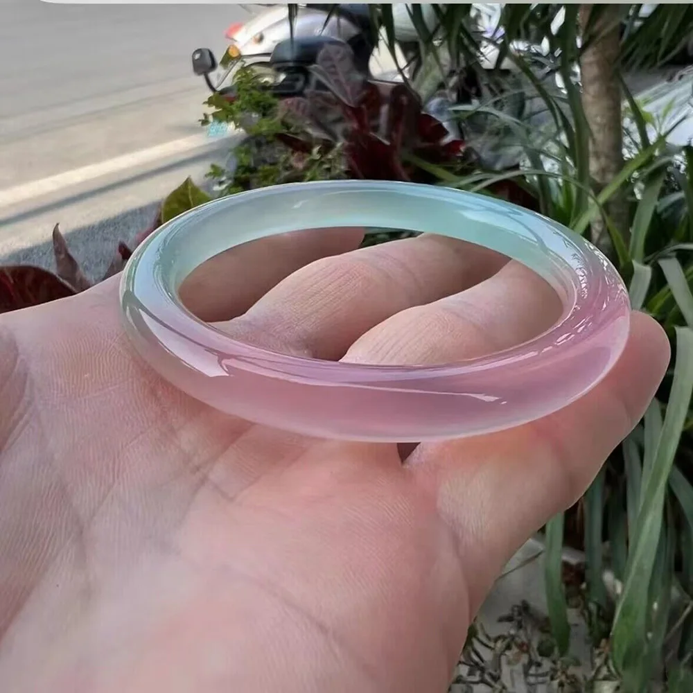 Pink Chalcedony Round Bracelet Natural Jade Agate Bangle Elegant Handring For Women Fine Jewelry Ladies Gift Free Shipping