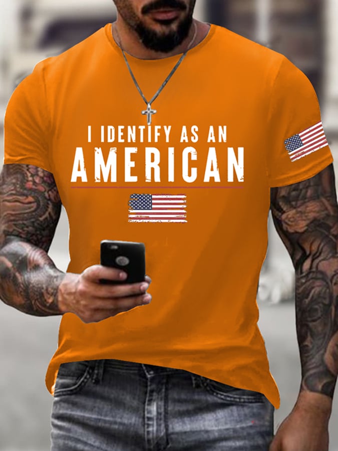 Men's I Identify As An American Printed Round Neck T-Shirt