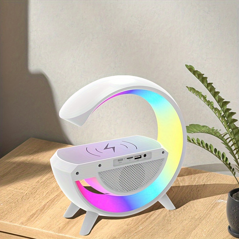 Coolest Alarm Clock Ever: Big G  Wireless Speaker 6 Kinds Of Light Mode Wireless Charging Function Compatible With IOS / Android System Black And White Clock With Timing, White Noise & More!