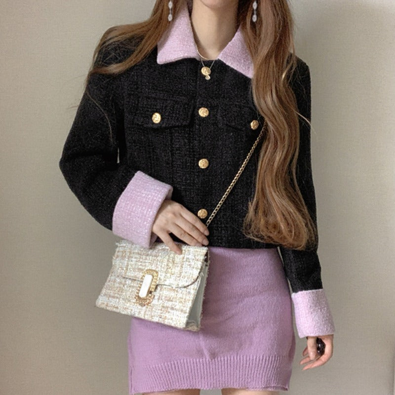 French Age Reducing Contrast Panel Coat