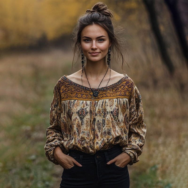 Women's Vintage Bohemian Print T-shirt