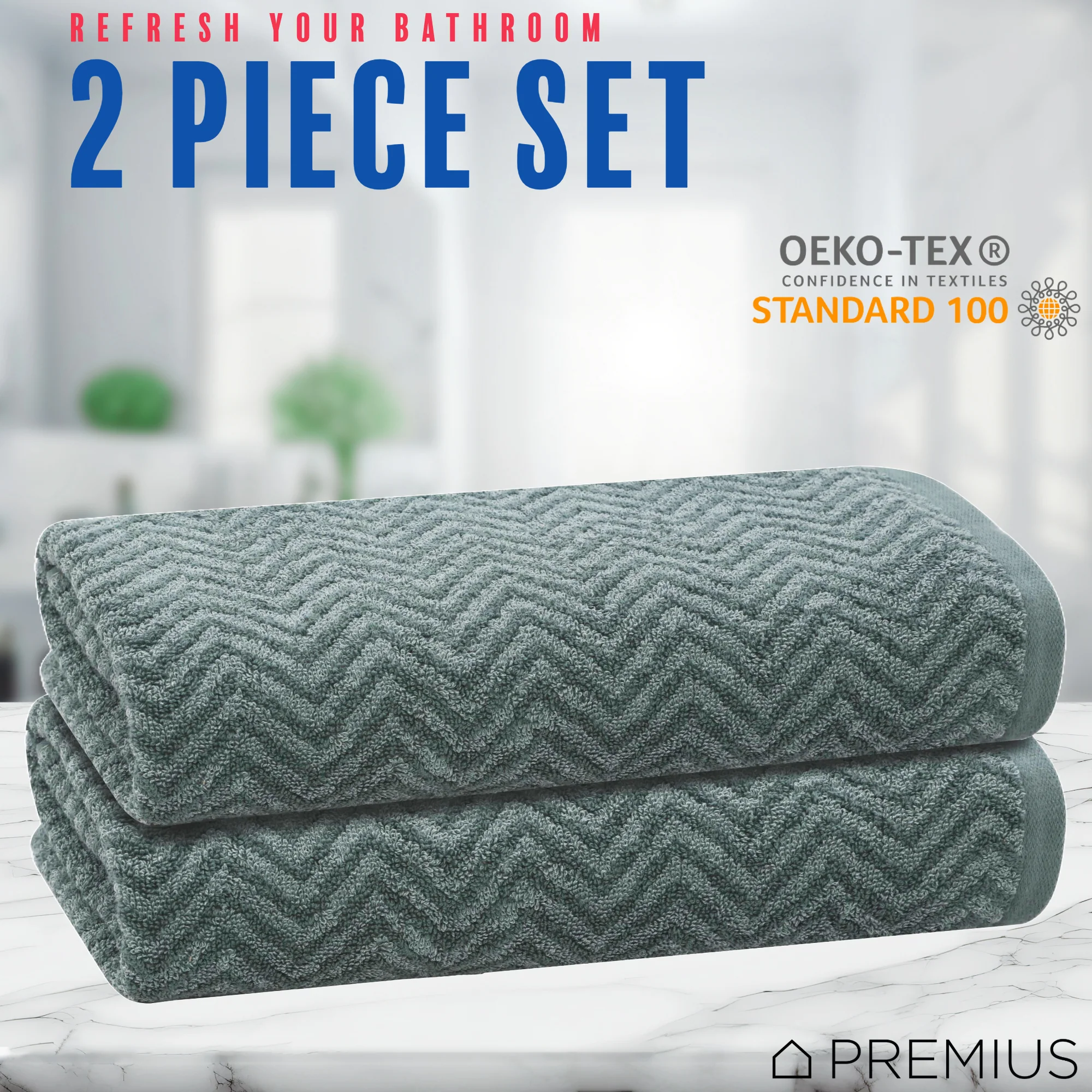 PREMIUS 2 Pack Chevron 100% Cotton Yarn Dyed Bath Sheet Towel, 32x64 Inches